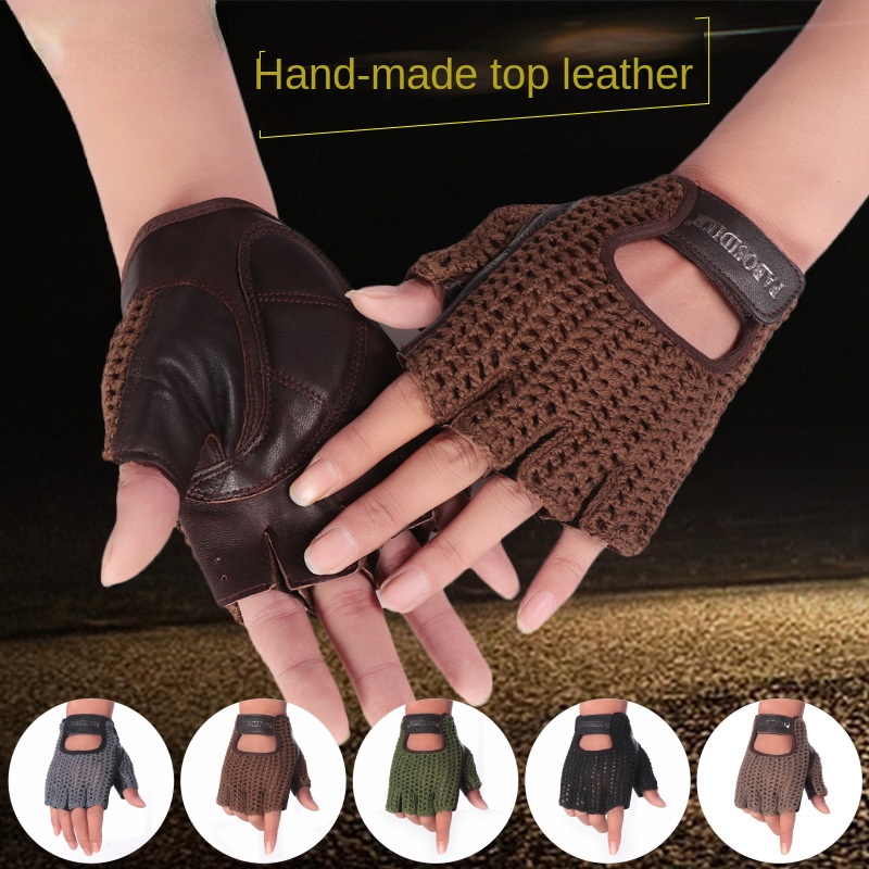 Leather Driving Glove - Unisex Sommer Halbfinger Retro Rindsleder-Handschuhe Vintage