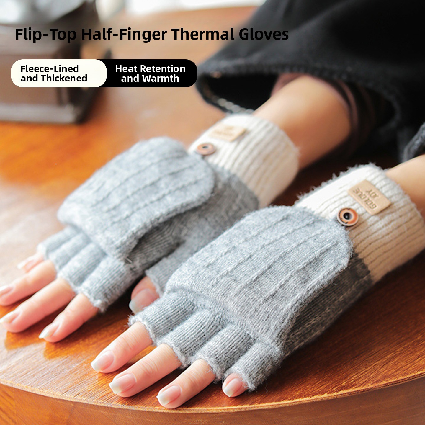 Wool Glove Lined - Damen-Winterhandschuhe mit Fleece-Futter, umklappbar, halb fingerlos,